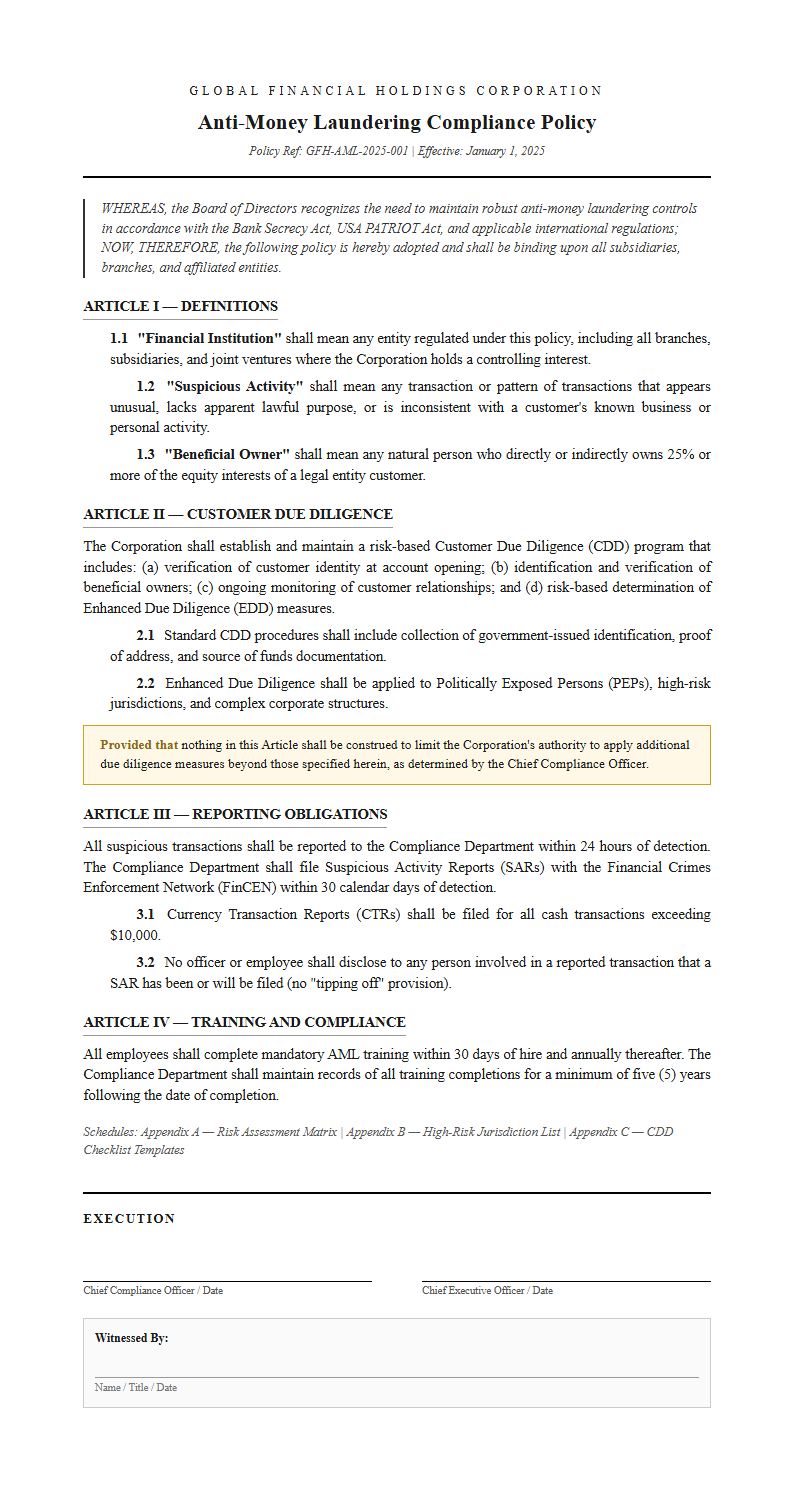 Legal formal policy with clause numbering